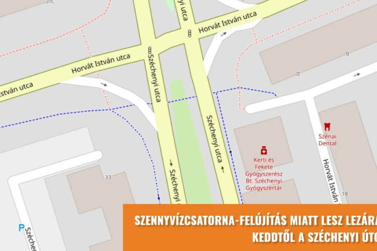 Lezárás mától szennyvízcsatorna-felújítás miatt a Széchenyi úton